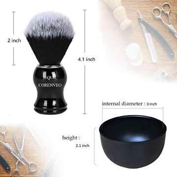 Je&Co Men's Shaving Brush Set, 3 in 1 Synthetic Shaving Brush with Acrylic Stand and Steel Bowl
