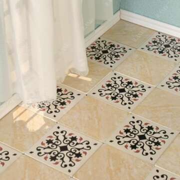 iLAND Dollhouse Flooring on 1/12 Scale 1/6 Scale, Miniature Dollhouse Accessories, 60pcs Double-Sided Dollhouse Floor Tiles (60pcs Noble Swords in Vines & Twill Marbeling)