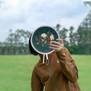 3 Styles Flower Round Foldable Hand Fan Japanese Foldable Fan Style Handheld Foldable Compact Cooling Fans,Round Folding Fan for Outdoor Games,Xmas Decoration,Festival,Party Favors,Travel,Events