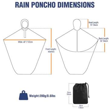 ANYOO Wheelchair Waterproof Poncho with Hood Reusable Cover Lightweight Poncho Cloak for Adult(Black) One Size