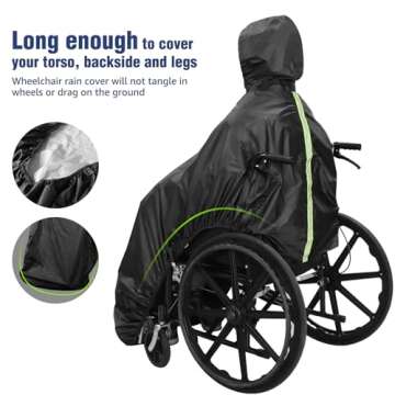 ANYOO Wheelchair Waterproof Poncho with Hood Reusable Cover Lightweight Poncho Cloak for Adult(Black) One Size