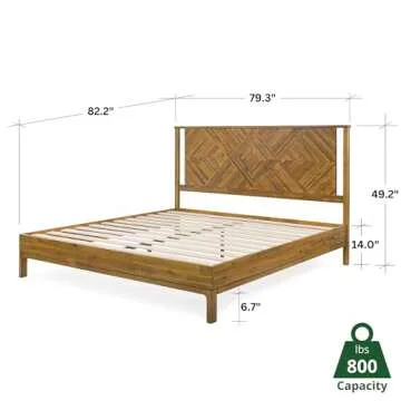Bme Ethan Solid Wood King Bed Frame with Diamond Headboard - Rustic & Mid-century Modern - Acacia Wo...