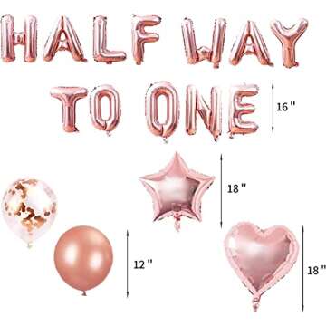 JeVenis Rose Gold Half Way To One Banner Half Way To One Balloons Decorations for Girl 1/2 Birthday Decorations