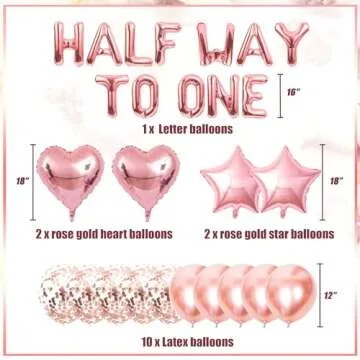 JeVenis Rose Gold Half Way To One Banner Half Way To One Balloons Decorations for Girl 1/2 Birthday Decorations