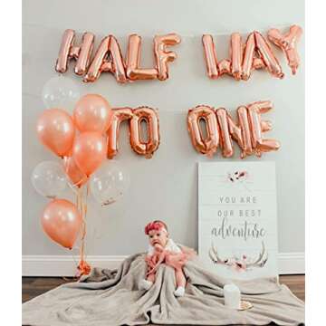 JeVenis Rose Gold Half Way To One Banner Half Way To One Balloons Decorations for Girl 1/2 Birthday Decorations