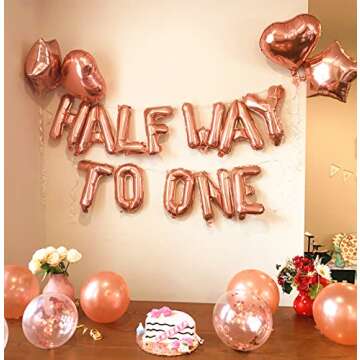 JeVenis Rose Gold Half Way To One Banner Half Way To One Balloons Decorations for Girl 1/2 Birthday Decorations