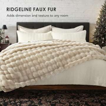 EVERGRACE Ultra Soft Luxury Fluffy Ridgeline Faux Rabbit Fur Throw Blanket, Thick Warm Bubble Throw ...