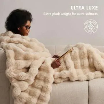 Ultra Soft Ridgeline Faux Rabbit Fur Throw Blanket