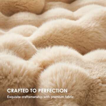 EVERGRACE Ultra Soft Luxury Fluffy Ridgeline Faux Rabbit Fur Throw Blanket, Thick Warm Bubble Throw for Bed, Cozy Plush Reversible Blankets for Couch, Chair, Sofa, Cream, 60x80 Inches, 870 GSM