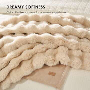 EVERGRACE Ultra Soft Luxury Fluffy Ridgeline Faux Rabbit Fur Throw Blanket, Thick Warm Bubble Throw for Bed, Cozy Plush Reversible Blankets for Couch, Chair, Sofa, Cream, 60x80 Inches, 870 GSM