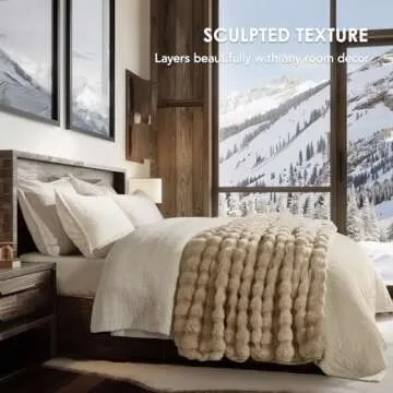 Ultra Soft Ridgeline Faux Rabbit Fur Throw Blanket