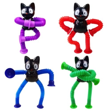 Anditoy 4 Pack Halloween Black Cat Suction Cup Pop Tubes Toys Sensory Toys for Kids Boys Girls Hallo...