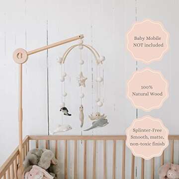 Sasa Baby and Toddler Crib Mobile Arm - Wooden Mobile Arm, Strong Hold Anti Slip Attachment Clamp for Sturdy Mobile Hanger, Mobile Hanger for Crib Nursery Decor Girls Boys, 100% Beech Wood, 30 inches