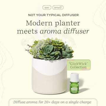 Lifelines Plant Diffuser with Essential Oil Blend - Modern Planter, Succulent - Rechargeable Aromath...