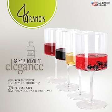 G Francis Square Wine Glasses Set of 4 - Unique Design