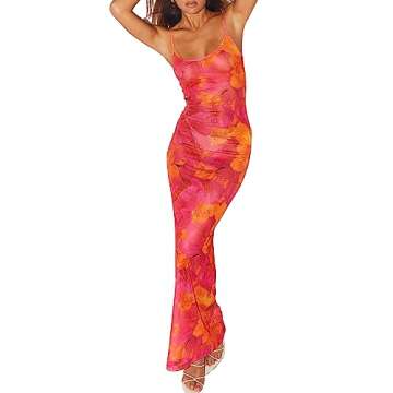 NIKDUCK Women's Summer Sleeveless Dress Floral Printed Bodycon Dress Sexy Backless Dresses Party Clu...