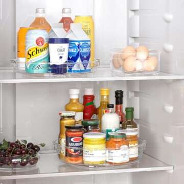 LAMU 4 Pack Lazy Susan Organizer, 12in 10.6in Lazy Susan Turntable Organizer for Cabinet, Kitchen, Refrigerator, Pantry, Countertop, Table Top, Bathroom, Spice Organization, Clear
