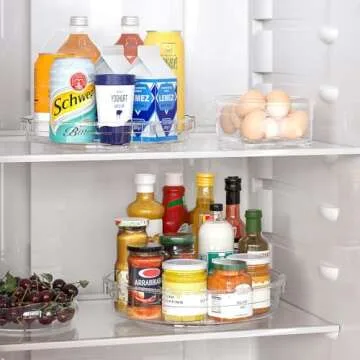 LAMU 4 Pack Lazy Susan Organizer, 12in 10.6in Lazy Susan Turntable Organizer for Cabinet, Kitchen, Refrigerator, Pantry, Countertop, Table Top, Bathroom, Spice Organization, Clear