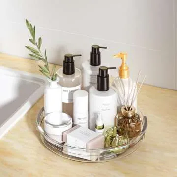 LAMU 4 Pack Lazy Susan Organizer, 12in 10.6in Lazy Susan Turntable Organizer for Cabinet, Kitchen, Refrigerator, Pantry, Countertop, Table Top, Bathroom, Spice Organization, Clear