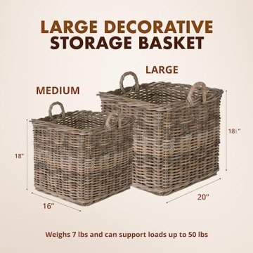 KOUBOO Handmade Rattan Storage Basket - Large & Decorative