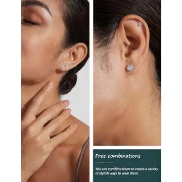 6 Pairs Stud Earrings Set Hypoallergenic Cubic Zirconia 316L Earrings with Secure Flat Back Earrings Surgical Steel Earrings for Cartilage & Everyday Gift-Ready Packaging