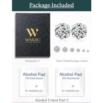 6 Pairs Stud Earrings Set Hypoallergenic Cubic Zirconia 316L Earrings with Secure Flat Back Earrings Surgical Steel Earrings for Cartilage & Everyday Gift-Ready Packaging