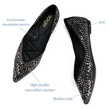 Flats Shoes Women Rhinestone Pointed Head Ballet Flats Comfortable Soft Memory Foam Insole Flat Shoes for Women Comfortable Dress Shoes Black Size 9.5
