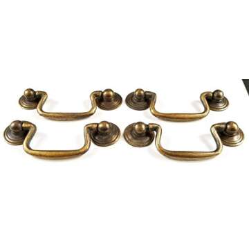 4 Antique Style Brass Swan Neck Bail Pull Drawer, Cabinet, Handles 2-3/4"cntr #H43