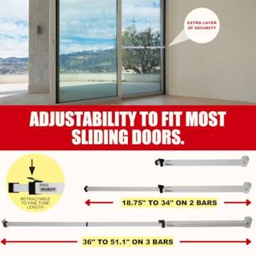 SECURITYMAN Sliding Door Security Bar-Child Proof Sliding Door Lock Bar with Anti Lift Lock - Fits Most Doors & Windows - Adjustable Patio Door Security Bar (18.75"- 51.1") - White