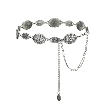 TOPACC Western Metal Oval Concho Chain Belt - Stylish Cowgirl Accessory