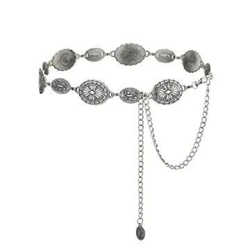 TOPACC Western Metal Oval Concho Chain Belt - Stylish Cowgirl Accessory
