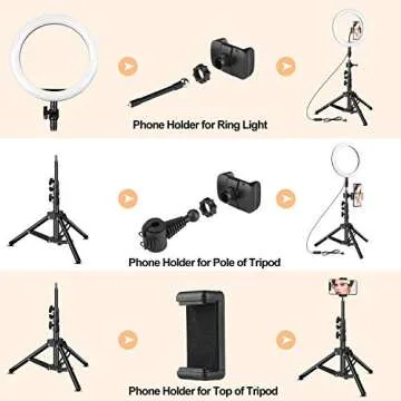 10 inch Ring Light with Tripod Stand - Rovtop LED Camera Selfie Light Ring with iPhone Tripod and Phone Holder for Video Photography Makeup Live Streaming, Compatible with iPhone and Android Phone