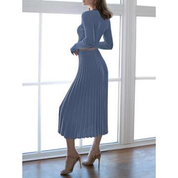 Pink Queen Matching Sets for Women Fall Knit Sweater Crew Neck Crop Top Bodycon Maxi Dress Concert Outfits Navy M