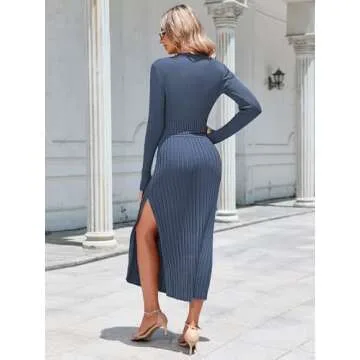 Pink Queen Matching Sets for Women Fall Knit Sweater Crew Neck Crop Top Bodycon Maxi Dress Concert Outfits Navy M