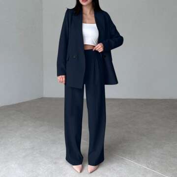 asntrgd Women's 2024 Fall Two Piece Outfits Casual Blazer Jacket and Wide Leg Pants Work Business Of...