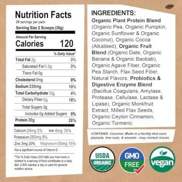 EarthChimp Organic Vegan Protein Powder - Non-GMO, Gluten Free