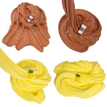 Keemanman 6 Pack Butter Slime Kit with Elephant, Unicorn, Watermelon, Candy, Pineapple and Coffee Charms, Scented DIY Slime Supplies for Girls and Boys, Stress Relief Toy for Kids Party and Gift