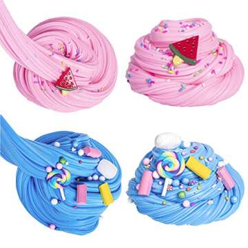 Keemanman 6 Pack Butter Slime Kit with Elephant, Unicorn, Watermelon, Candy, Pineapple and Coffee Charms, Scented DIY Slime Supplies for Girls and Boys, Stress Relief Toy for Kids Party and Gift
