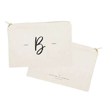 The Cotton & Canvas Co. Personalized Handwritten Monogram B Cosmetic Bag and Travel Make Up Pouch