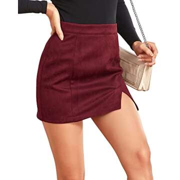 VNDFLAG Women's High Waist Faux Suede Side Split Bodycon Short Mini Skirt