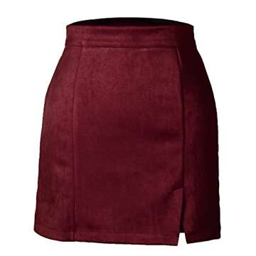 VNDFLAG Women's High Waist Faux Suede Side Split Bodycon Short Mini Skirt