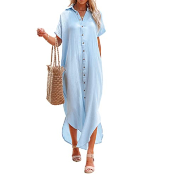 Dokotoo Plus Size Swimsuit Beach Cover Ups Summer Dresses for Women 2024 Fashion Vacation Button Dow...
