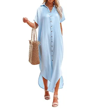 Dokotoo Plus Size Swimsuit Beach Cover Ups Summer Dresses for Women 2024 Fashion Vacation Button Dow...