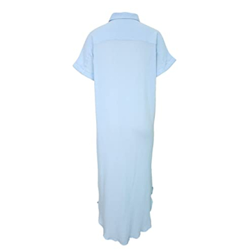 Dokotoo Plus Size Swimsuit Beach Cover Ups Summer Dresses for Women 2024 Fashion Vacation Button Down Long Kimonos Cardigan Short Sleeve Side Split Casual Solid Loose Fit Bathing Suit Sky Blue XLarge