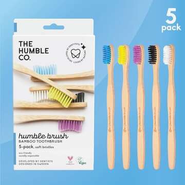The Humble Co. Bamboo Toothbrushes (5pk) – Toothbrushes for Superior Oral Care, Dental Hygiene, an...