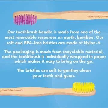 The Humble Co. Bamboo Toothbrushes (5pk) – Toothbrushes for Superior Oral Care, Dental Hygiene, and Gum Care, BPA Free (Soft Bristles)