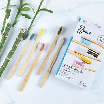 The Humble Co. Bamboo Toothbrushes (5pk) – Toothbrushes for Superior Oral Care, Dental Hygiene, and Gum Care, BPA Free (Soft Bristles)