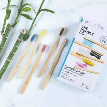 The Humble Co. Bamboo Toothbrushes (5pk) – Toothbrushes for Superior Oral Care, Dental Hygiene, and Gum Care, BPA Free (Soft Bristles)