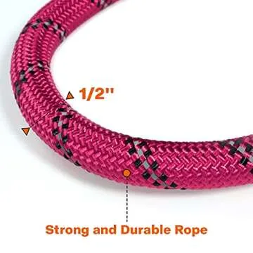 Taglory Rope Dog Leash 6 FT with Comfortable Padded Handle, Highly Reflective Threads Leash for Medium Large Dogs, 1/2 inch, Hotpink