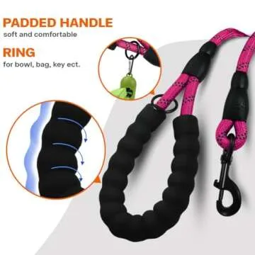 Taglory Rope Dog Leash 6 FT with Comfortable Padded Handle, Highly Reflective Threads Leash for Medium Large Dogs, 1/2 inch, Hotpink